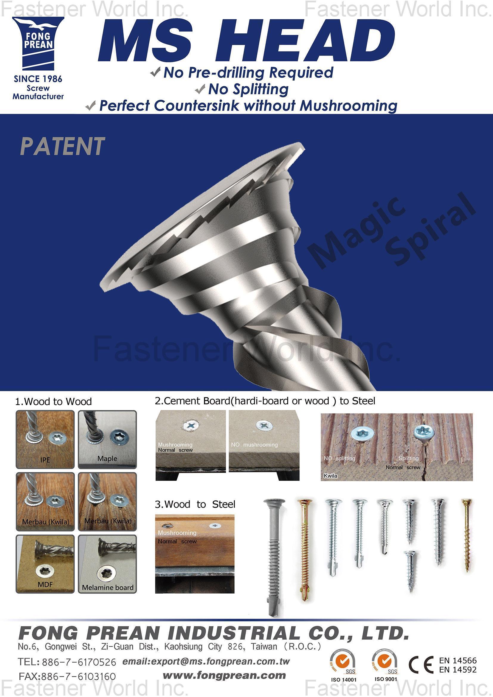 FONG PREAN INDUSTRIAL CO., LTD. , MS Head w self-drilling/ sharp point_Patent