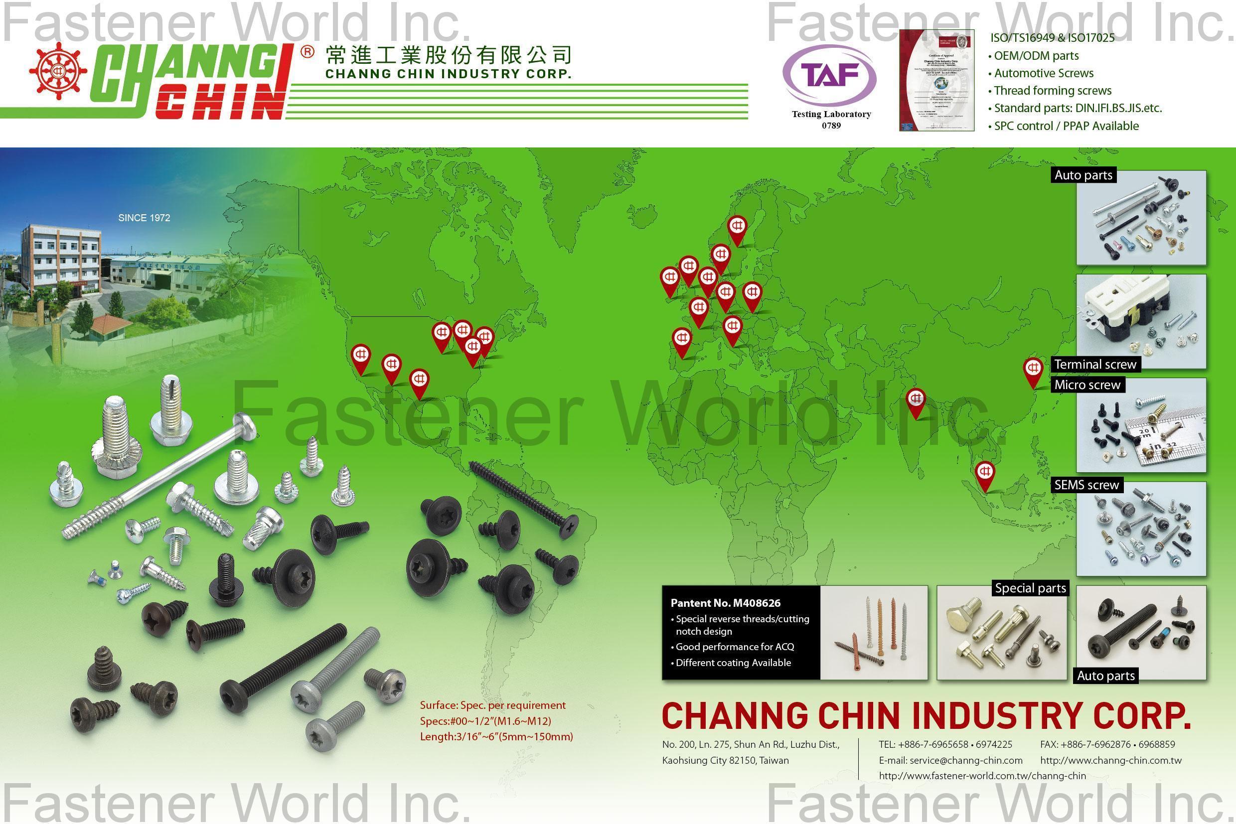 CHANNG CHIN INDUSTRY CORP.  , SEMS SCREW, MICRO SCREW, TERMINA SCREW , All Kinds of Screws