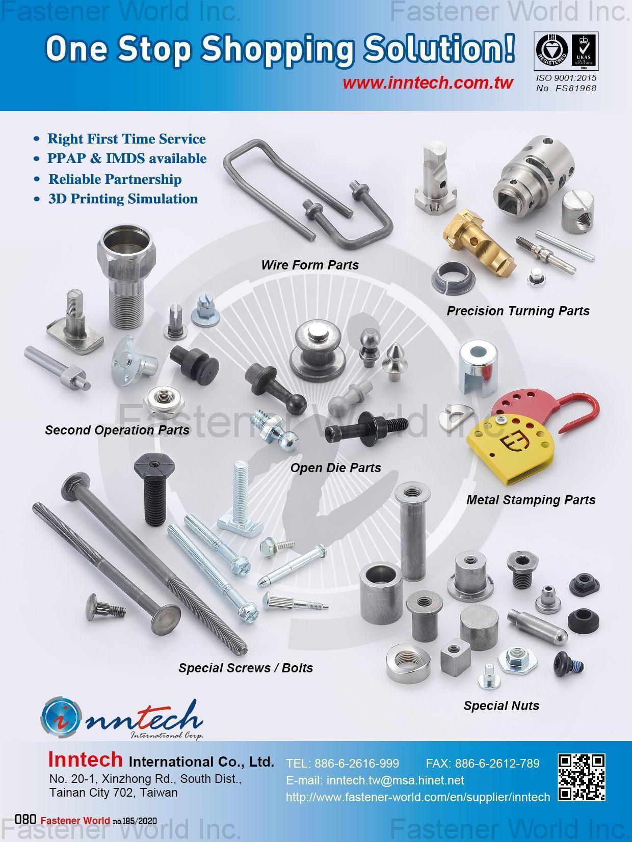  Wire Form Parts, Second Operation Parts, Open Die Parts, Precision Turning Parts, Metal Stamping Parts, Special Screws / Bolts, Special Nuts 