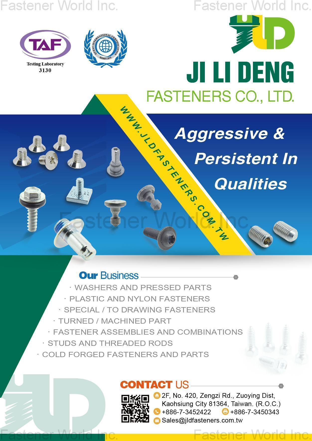 JI LI DENG FASTENERS CO., LTD. , WASHERS AND PRESSED PARTS, PLASTIC AND NYLON FASTENERS, SPECIAL / TO DRAWING FASTENERS, TURNED / MACHINED PARTS, FASTENER ASSEMBLIES AND COMBINATIONS, STUDS AND THREADED RODS, COLD FORGED FASTENERS AND PARTS