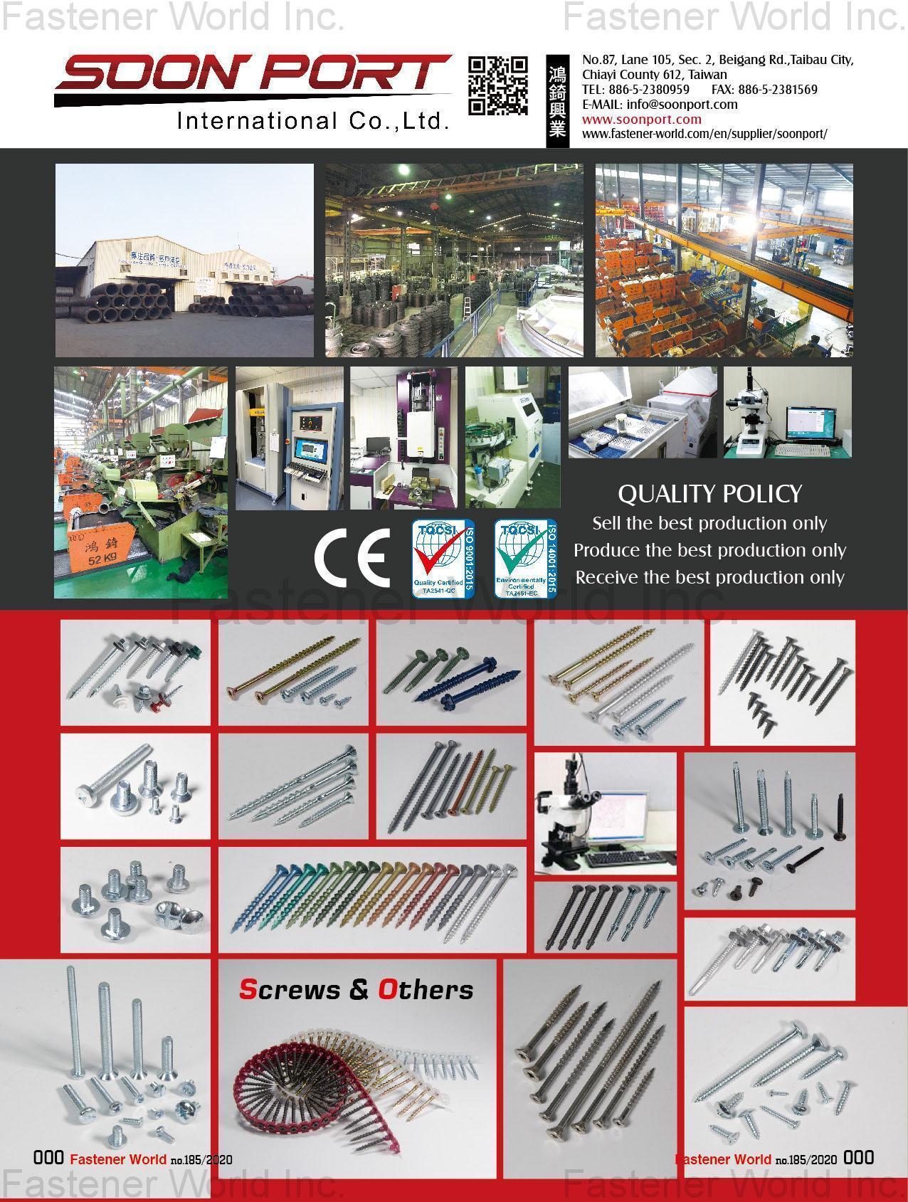 SOON PORT INTERNATIONAL CO., LTD. , Collated Screws, Drywall Screws, Self-Drilling Screws...