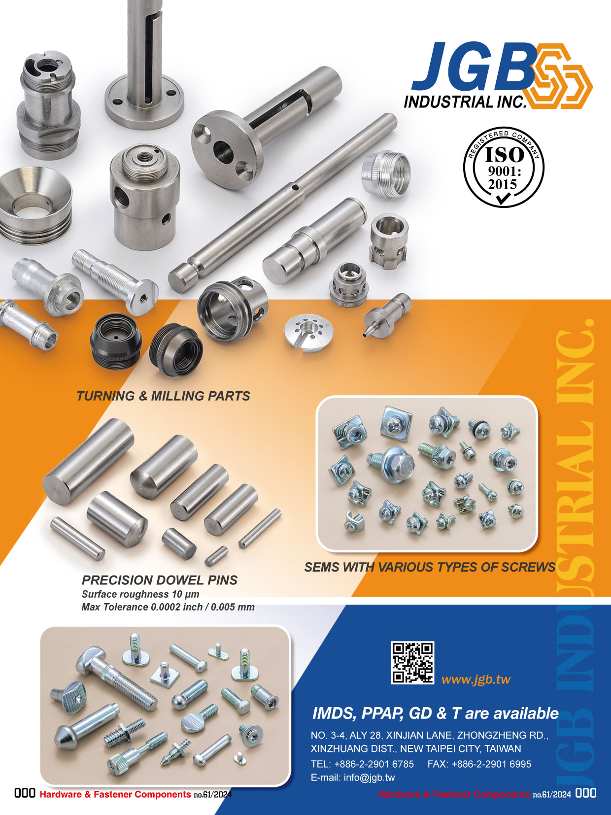 JGB INDUSTRIAL INC. , Turning&Milling Parts,Precision Dowel Pins,Sems with various types of screws