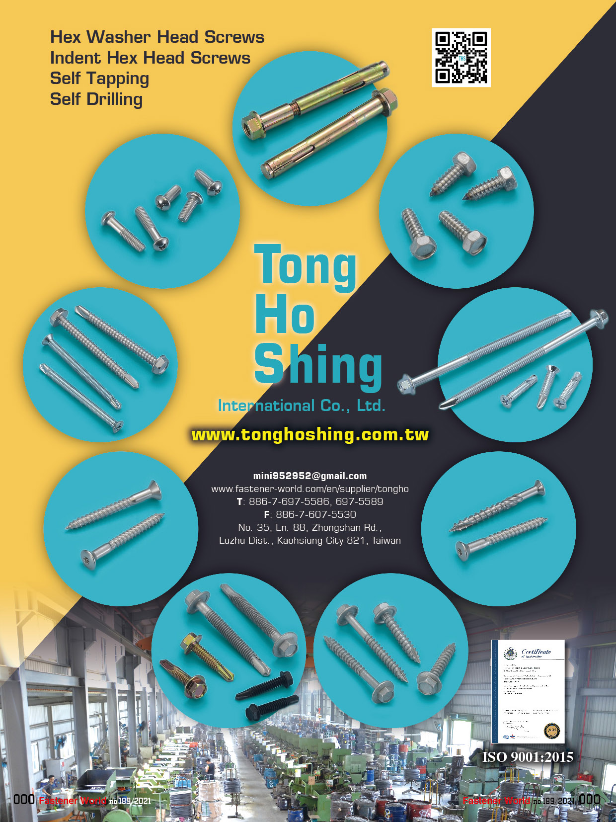 TONG HO SHING INTERNATIONAL CO., LTD. , Self Drilling Screws, Self Tapping Screw, Indent Hex Head Screw, Hex Washer Head Screw