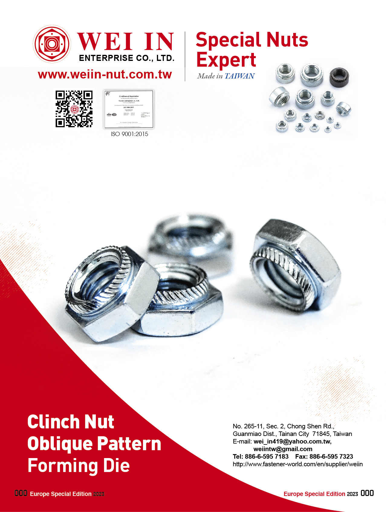 WEI IN ENTERPRISE CO., LTD. , Special Nuts, Clinch Nut, Oblique Pattern, Forming Die