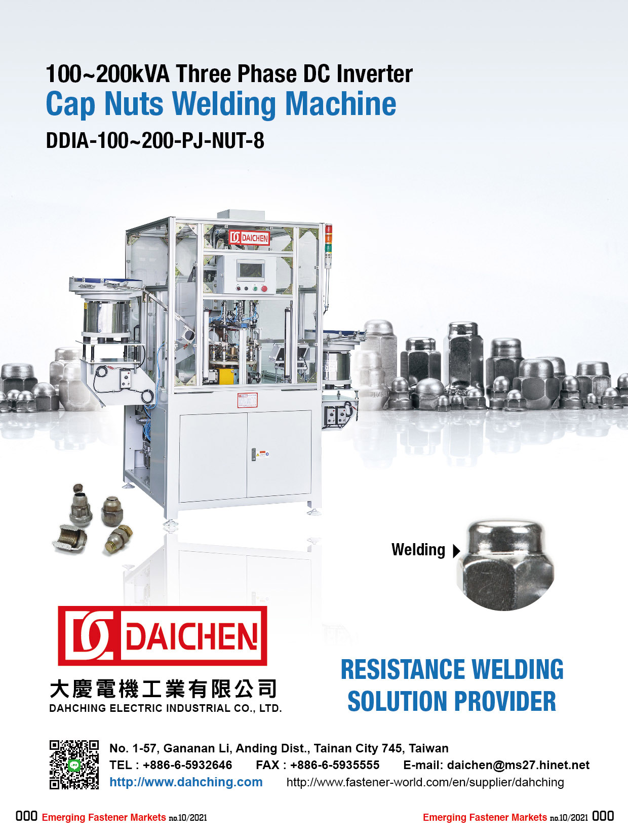 DAHCHING ELECTRIC INDUSTRIAL CO., LTD. , Cap Nut Welding Machine, Grating Welding Machine, Spot Welding Machine, Projection Welding Machine, Seam Welding Machine, Flash Butt Welding Machine / Butt Welding Machine