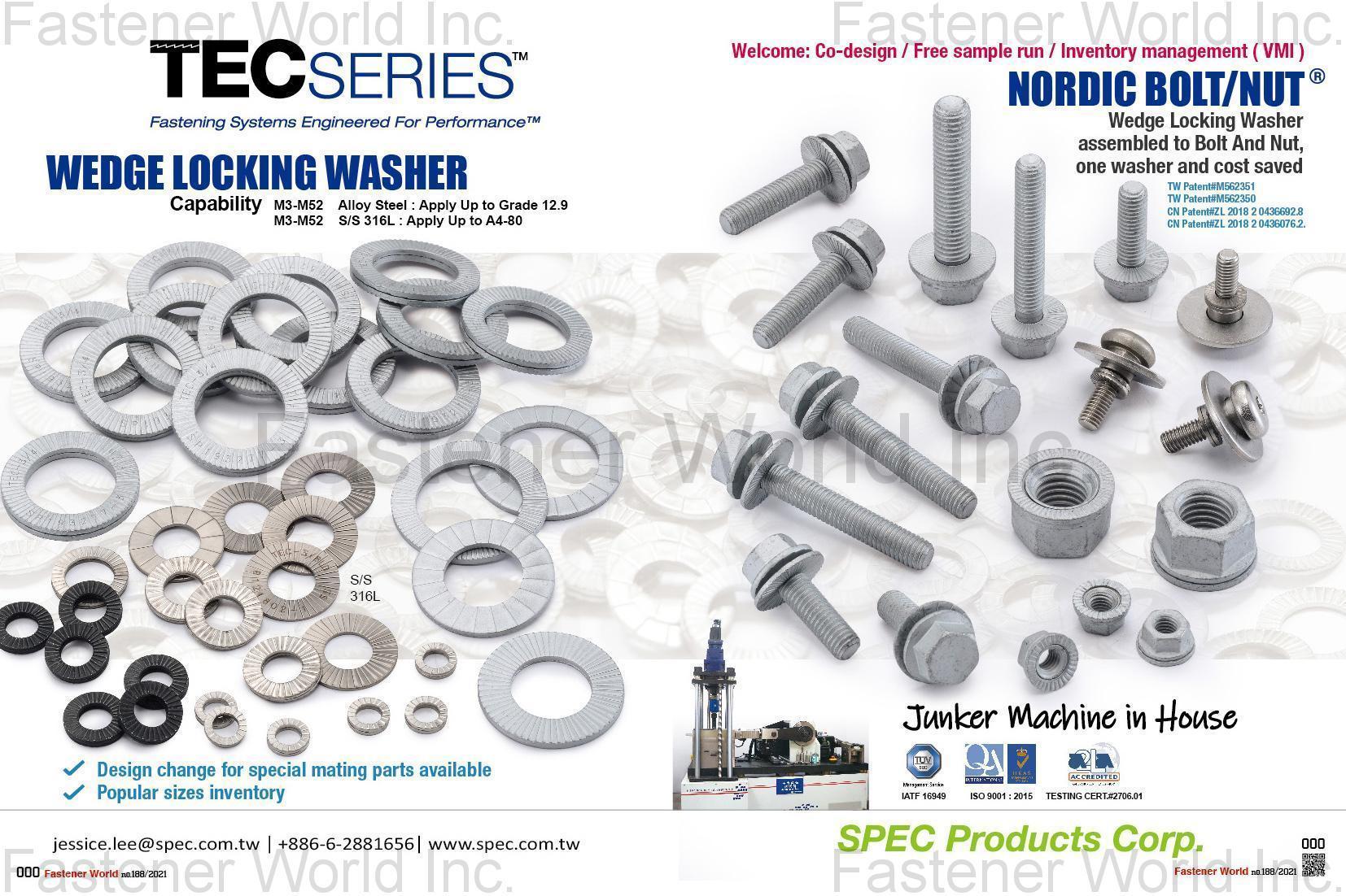 SPEC PRODUCTS CORP.  , Wedge Locking Washers, Nordic Bolt/Nut