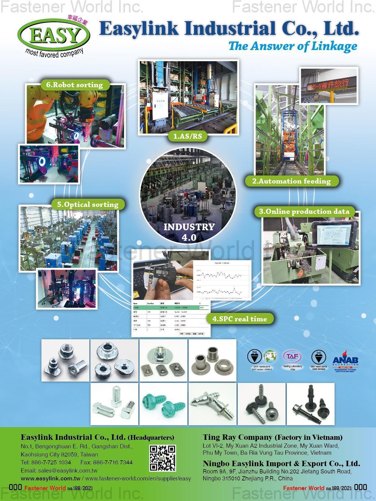 EASYLINK INDUSTRIAL CO., LTD. , Automotive Part, Electronic Screw, Standard Parts, Furniture Components