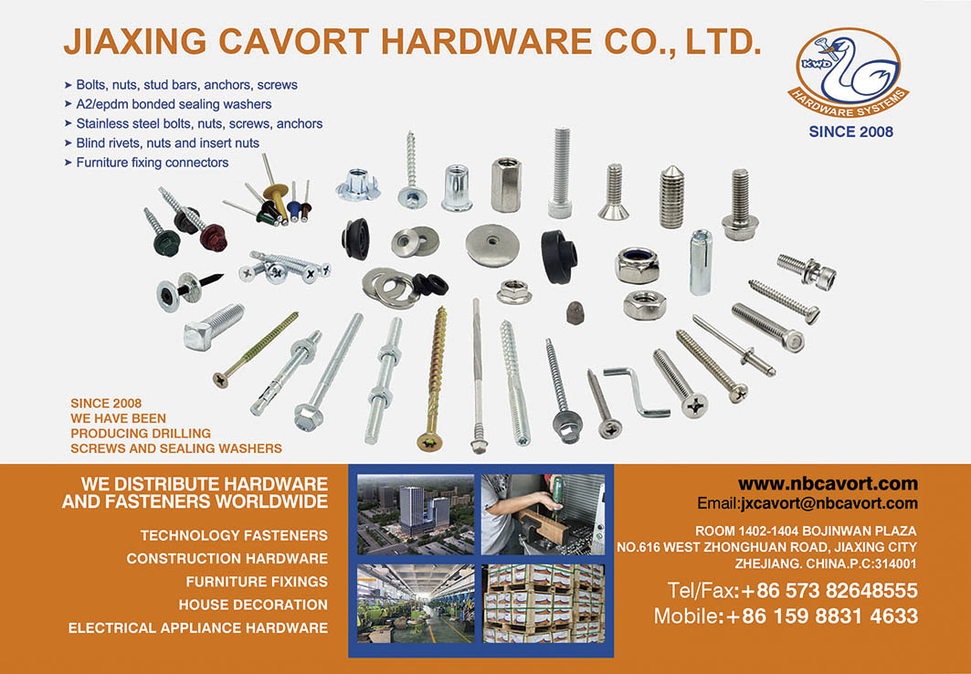 JIAXING CAVORT HARDWARE CO., LTD.  , Bolts, Nuts, Stud Bars, Anchors, Screws, A2/epdm Bonded Sealing Washers, Stainless Steel Bolts, Blind Rivet, Insert Nuts, Furniter Fixing Connectors