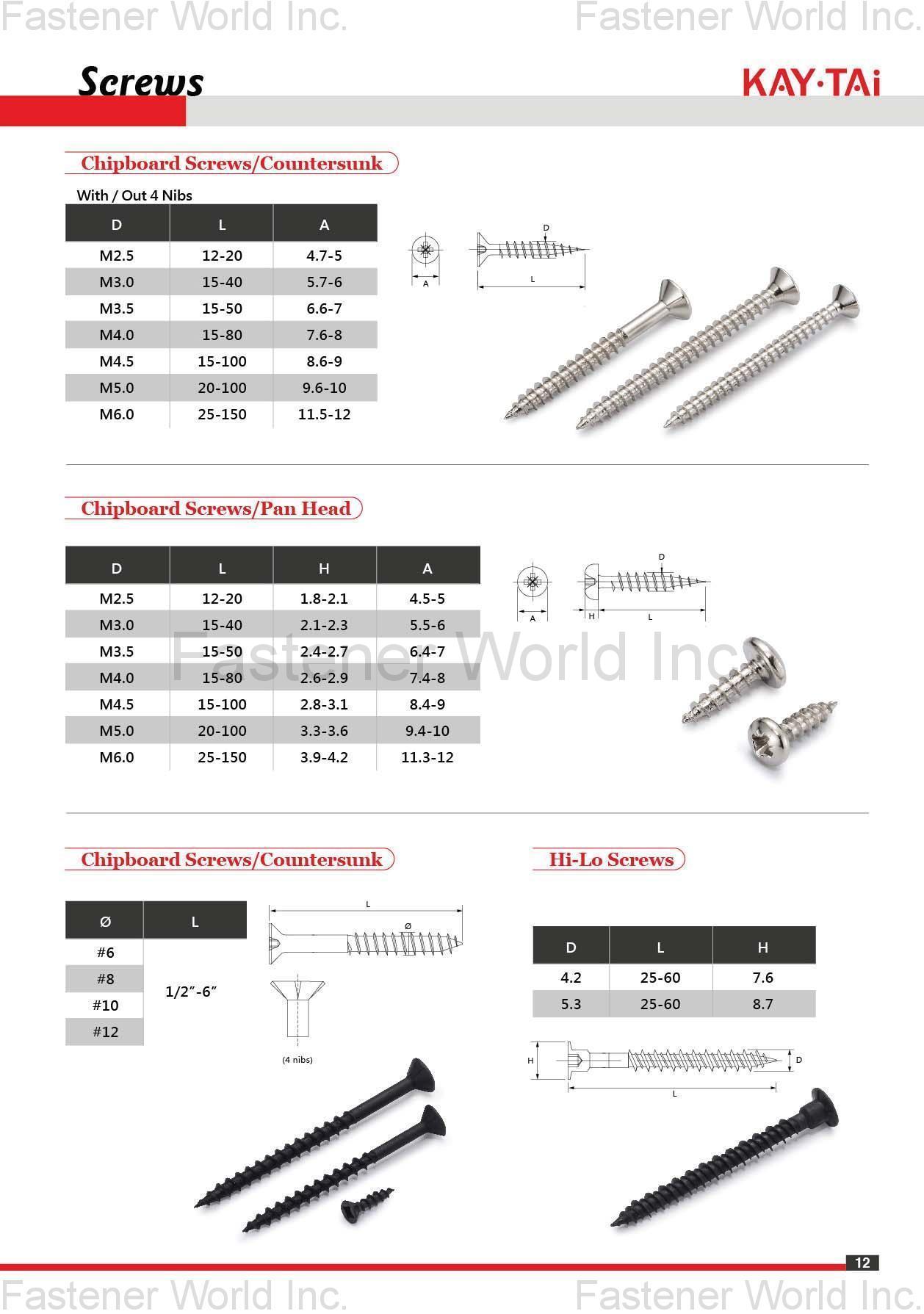 KAY-TAI FASTENERS INDUSTRIAL CO., LTD , KayTai,KD FITTINGS,Dowels,Zinc Alloy Cams,Quick Assembly Dowels,Eccentric ASSEMBLY TOOLS & PARTS,Wrench,Allen Keys,Wooden Dowelsm,Plastic Cover Caps Nuts,D Nuts,E Nuts,Insert Nuts,Sleeve Nuts,Connecting Nuts,Rivets,Cross Dowels,Nylon Nuts. SHELF SUPPORTS,Steel Pins,Glass Shelf Supports,Steel Shelf Supports,Supporting Pins SCREWS,Chipboard Screws,HI-LO Screws,Coating Screws,EURO Screws,Furniture Screws,Countersunk Screws,Pan Head Screws,JCBB / JCBC / JCBD Screws,Machine Screws,Knob Screws,Connecting Screws,5/32 KAY-TAI FASTENERS INDUSTRIAL CO., LTD , KayTai,KD FITTINGS,Dowels,Zinc Alloy Cams,Quick Assembly Dowels,Eccentric ASSEMBLY TOOLS & PARTS,Wrench,Allen Keys,Wooden Dowelsm,Plastic Cover Caps Nuts,D Nuts,E Nuts,Insert Nuts,Sleeve Nuts,Connecting Nuts,Rivets,Cross Dowels,Nylon Nuts. SHELF SUPPORTS,Steel Pins,Glass Shelf Supports,Steel Shelf Supports,Supporting Pins SCREWS,Chipboard Screws,HI-LO Screws,Coating Screws,EURO Screws,Furniture Screws,Countersunk Screws,Pan Head Screws,JCBB / JCBC / JCBD Screws,Machine Screws,Knob Screws,Connecting Screws,5/32