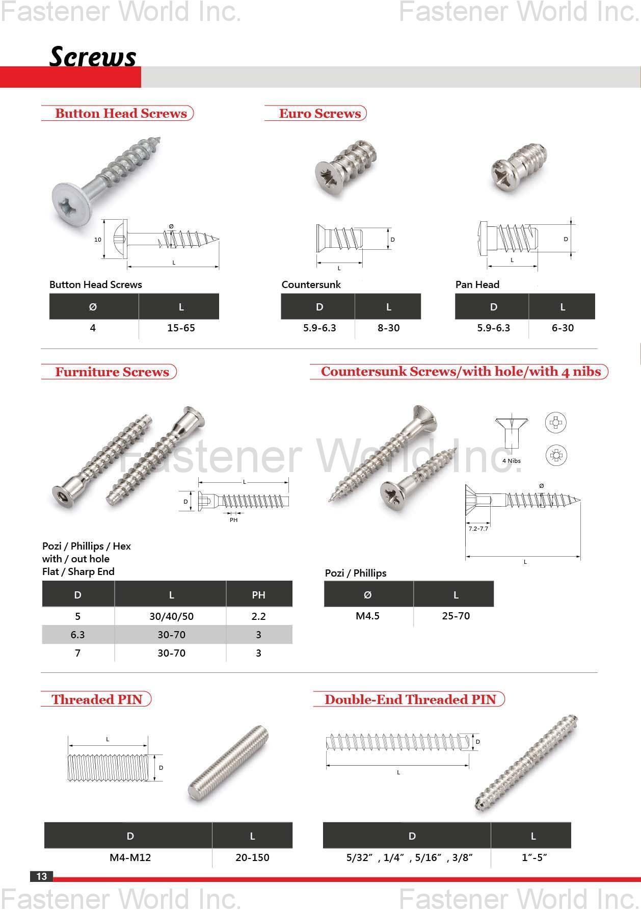 KAY-TAI FASTENERS INDUSTRIAL CO., LTD , KayTai,KD FITTINGS,Dowels,Zinc Alloy Cams,Quick Assembly Dowels,Eccentric ASSEMBLY TOOLS & PARTS,Wrench,Allen Keys,Wooden Dowelsm,Plastic Cover Caps Nuts,D Nuts,E Nuts,Insert Nuts,Sleeve Nuts,Connecting Nuts,Rivets,Cross Dowels,Nylon Nuts. SHELF SUPPORTS,Steel Pins,Glass Shelf Supports,Steel Shelf Supports,Supporting Pins SCREWS,Chipboard Screws,HI-LO Screws,Coating Screws,EURO Screws,Furniture Screws,Countersunk Screws,Pan Head Screws,JCBB / JCBC / JCBD Screws,Machine Screws,Knob Screws,Connecting Screws,5/32 KAY-TAI FASTENERS INDUSTRIAL CO., LTD , KayTai,KD FITTINGS,Dowels,Zinc Alloy Cams,Quick Assembly Dowels,Eccentric ASSEMBLY TOOLS & PARTS,Wrench,Allen Keys,Wooden Dowelsm,Plastic Cover Caps Nuts,D Nuts,E Nuts,Insert Nuts,Sleeve Nuts,Connecting Nuts,Rivets,Cross Dowels,Nylon Nuts. SHELF SUPPORTS,Steel Pins,Glass Shelf Supports,Steel Shelf Supports,Supporting Pins SCREWS,Chipboard Screws,HI-LO Screws,Coating Screws,EURO Screws,Furniture Screws,Countersunk Screws,Pan Head Screws,JCBB / JCBC / JCBD Screws,Machine Screws,Knob Screws,Connecting Screws,5/32