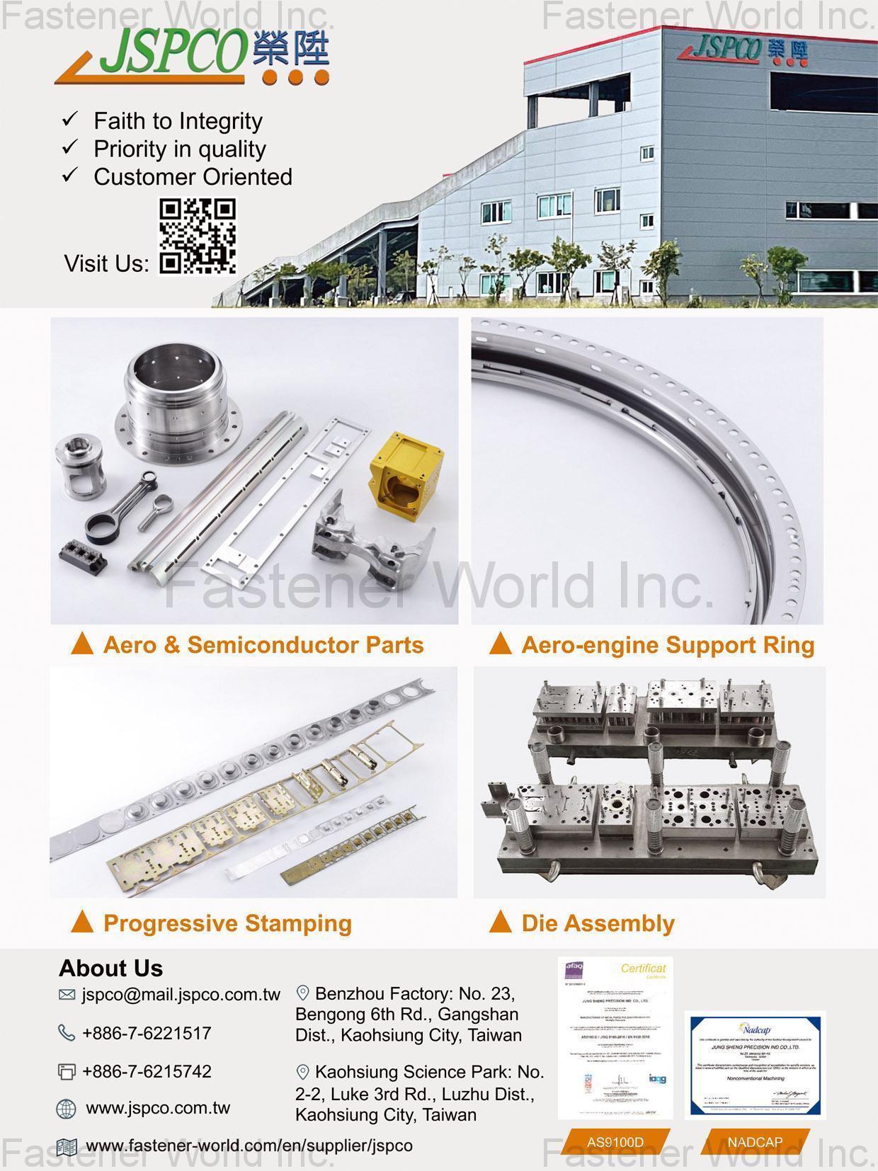 JUNG SHENG PRECISION IND. CO., LTD. , Aero & Semiconductor Parts, Aero-engine Support Ring, Progressive Stamping, Die Assembly