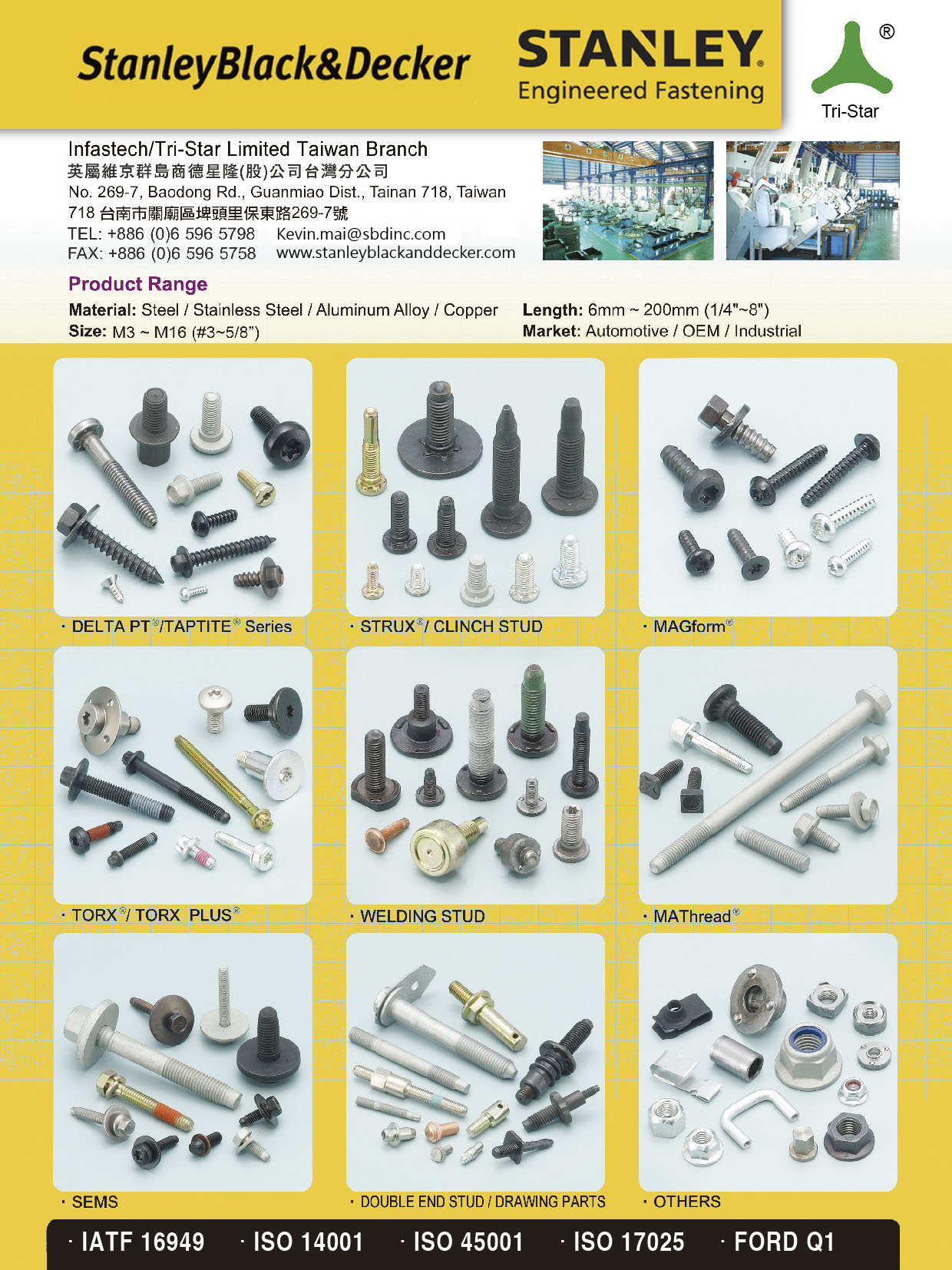 INFASTECH/TRI-STAR LIMITED TAIWAN BRANCH , Delta PT® TRI-LOBULAR®, Strux® / Clinch Stud, MAGform®, Torx® / Torx Plus®, Welding Stud, MAThread®, Sems, Double End Stud / Drawing Parts