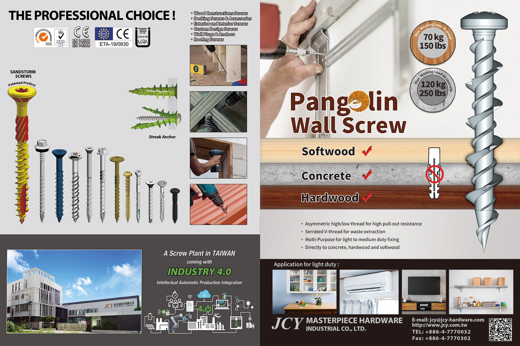 MASTERPIECE HARDWARE INDUSTRIAL CO., LTD. , Sandstorm Screws, Streak Anchor, Pangolin Wall Screws, Wood Constructions Screws, Decking Screws & Accessories, Exterior and Interior Screws, Custom Design Screws, Wall Plugs & Anchors, Roofing Screws