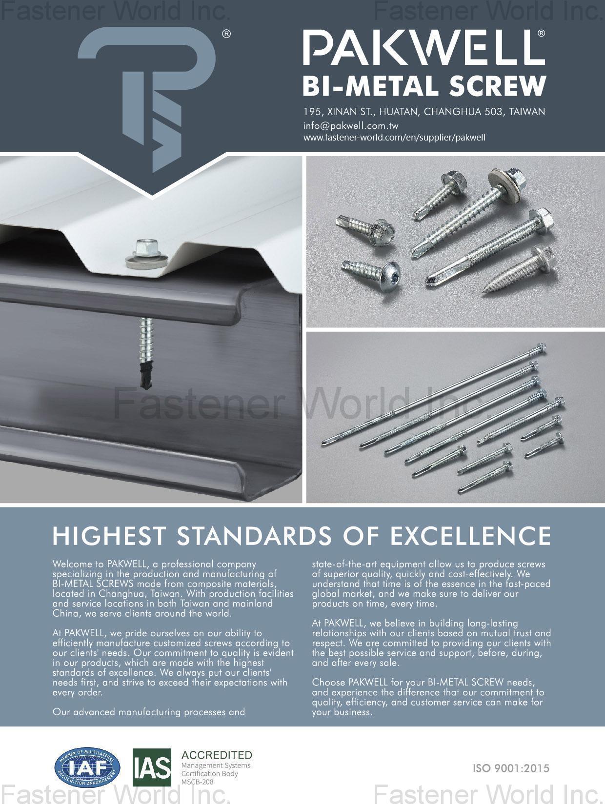 PAKWELL GROUP , Bi-Metal Screws