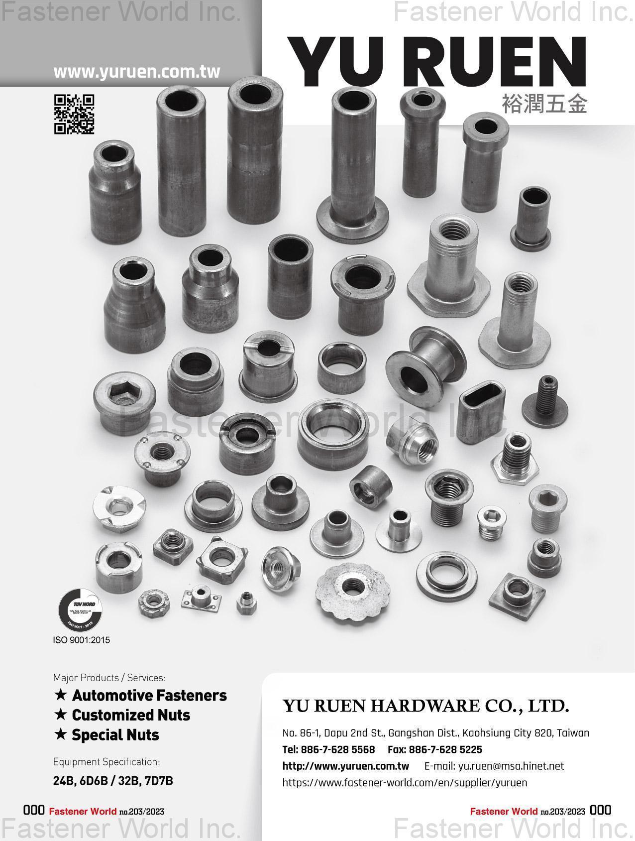 YU RUEN HARDWARE CO., LTD. , Automotive Fasteners, Customized Nuts, Special Screws or Bolts