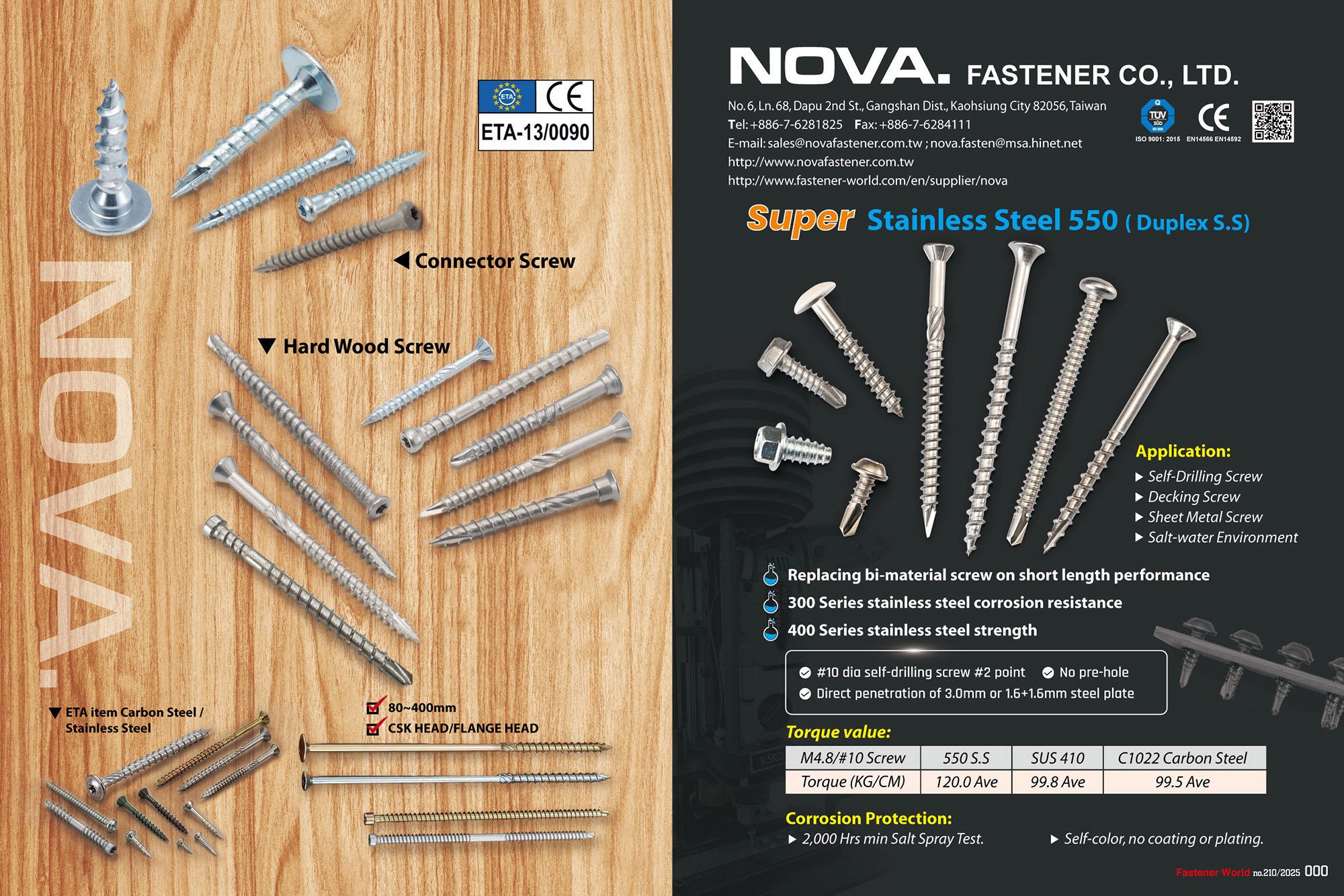 NOVA. FASTENER CO., LTD.  , STAINLESS STEEL SCREWCAP SCREW (STEEL SCREW WITH 304S.S CAP)SELF DRILLING SRCEW(#1~6POINT,LENGTH UP TO 400mm)TAPPING SCREW THREAD FORMING SCREWBI-METAL SCREWSPECIAL/AUTOMATIC ITEM(PPAP III REPORT AVAILABLE)