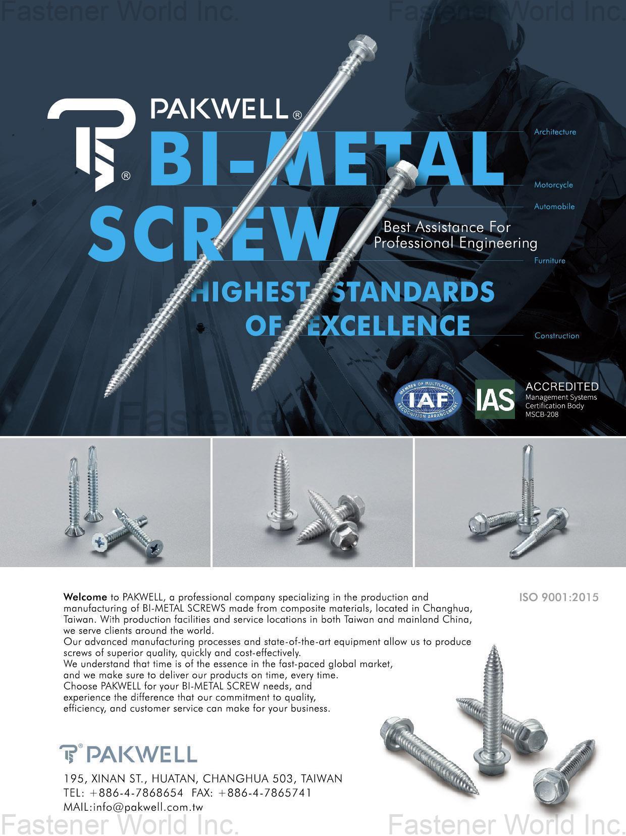 PAKWELL GROUP , Bi-Metal Screws