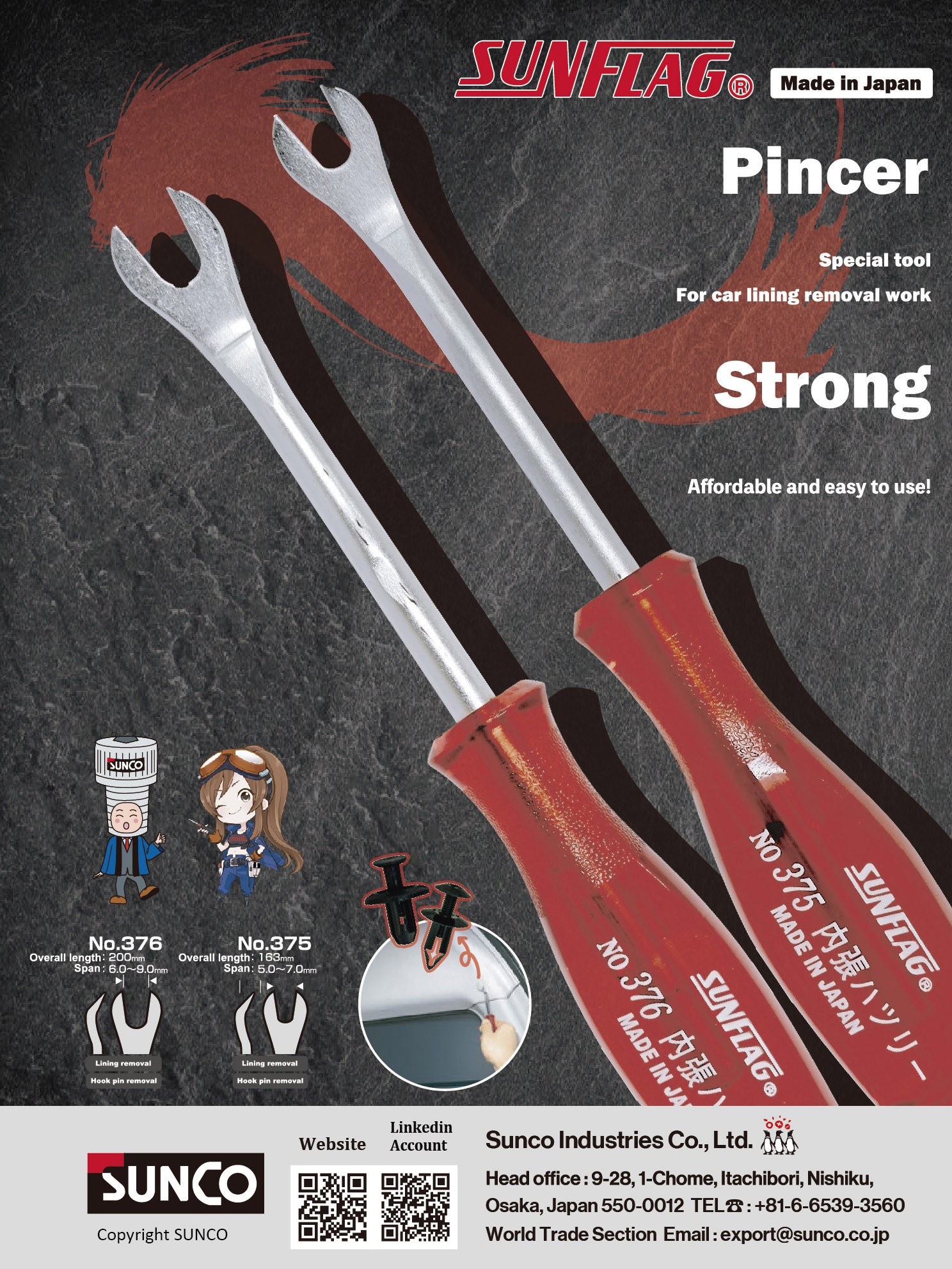 SUNCO INDUSTRIES CO., LTD. JAPAN , Sunflag - Pincer - Special Tool for car lining removal work