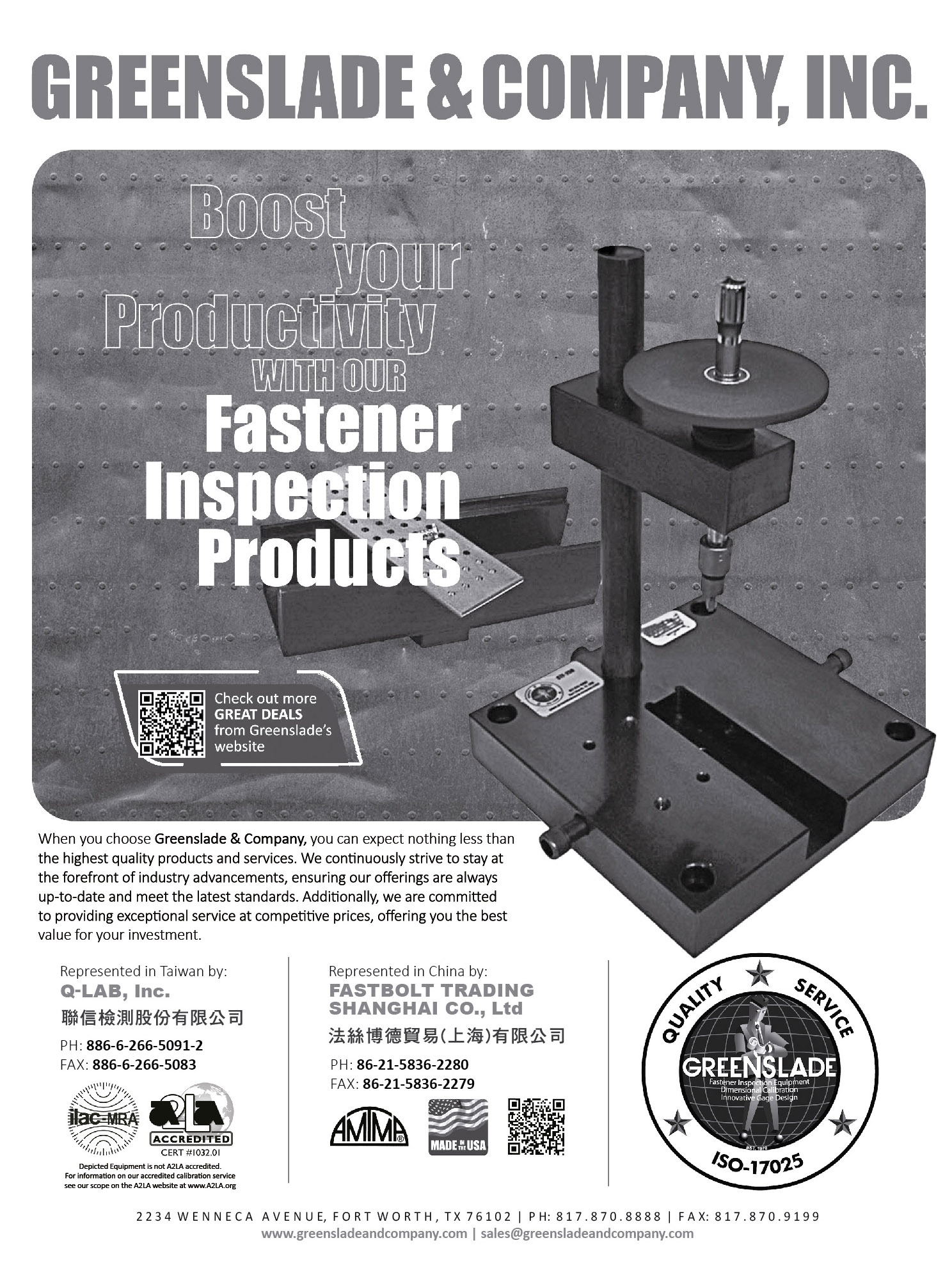 GREENSLADE & COMPANY, INC. , Fastener Inspection Products