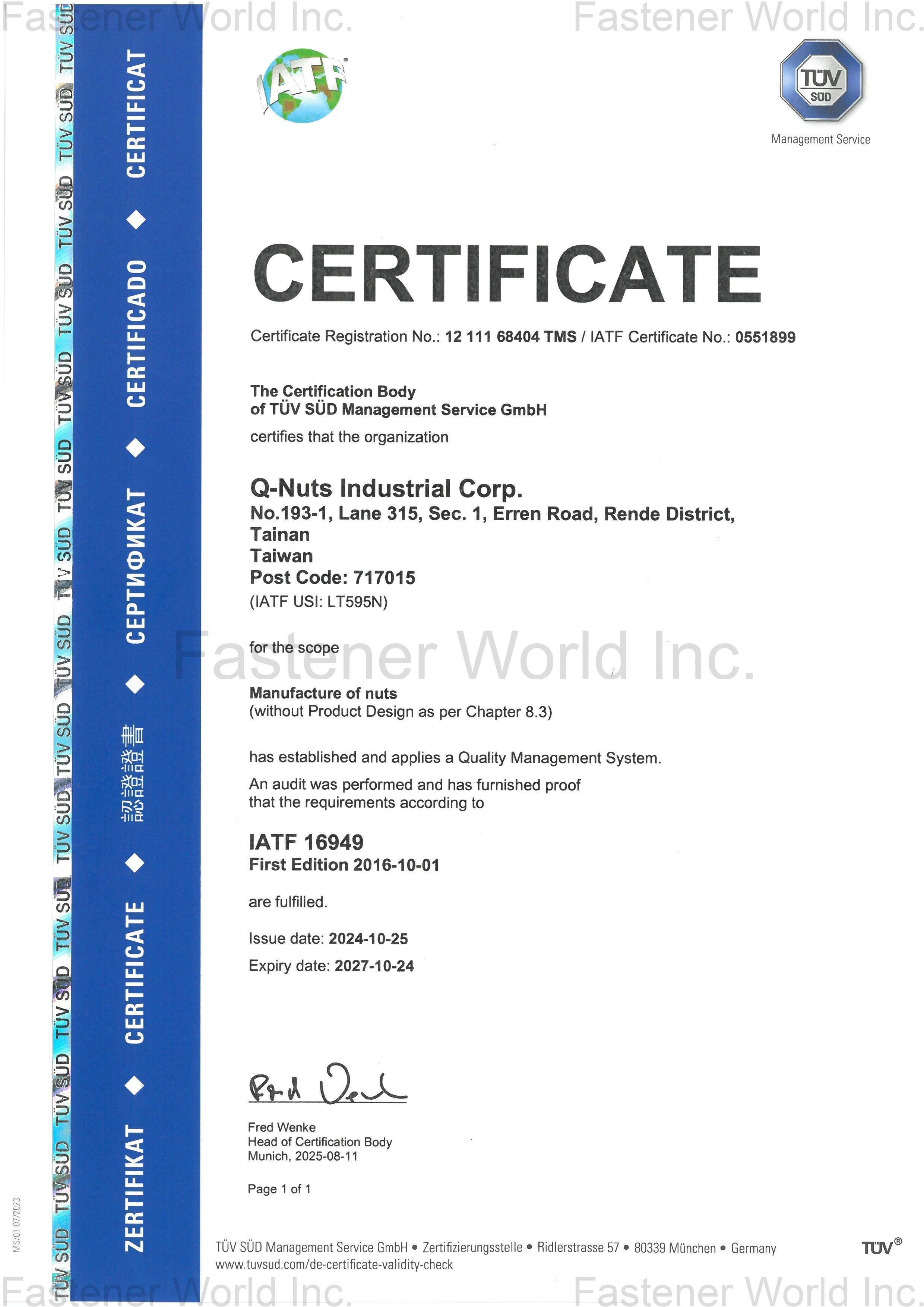 Q-NUTS INDUSTRIAL CORP.