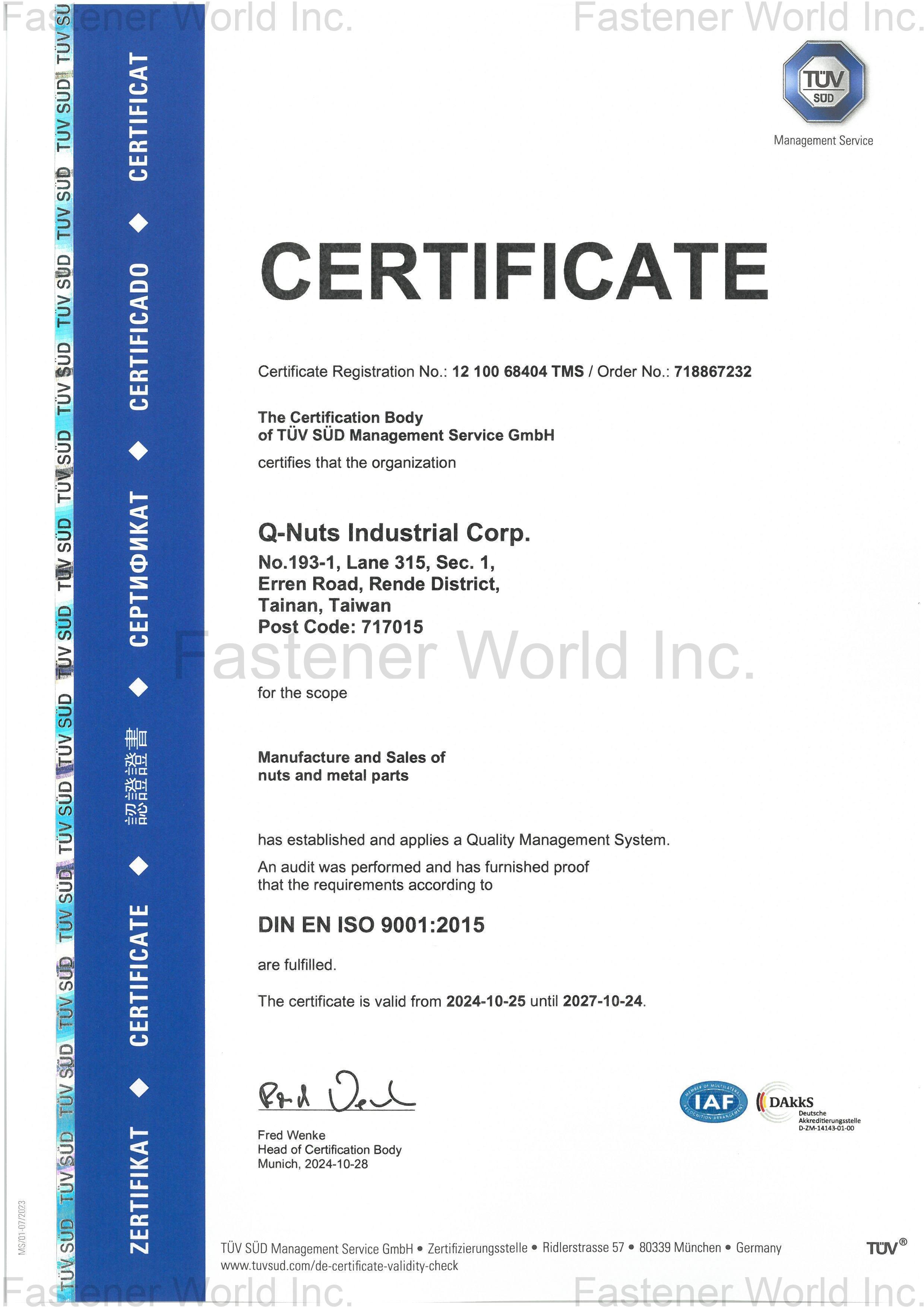 Q-NUTS INDUSTRIAL CORP.