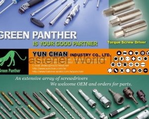 Screwdrivers, Screwdriver Bits, Drywall, Drill Bits, Allen Key, Nut Setter, Tool Kits, Impact Driver, Drive Sockets, Bit Socket, Ratchet Drivers(YUN CHAN INDUSTRY CO., LTD.)