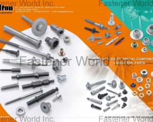 Welding Nuts,Rivet Nuts,Clinch Nuts,Locking Nuts,Nylon Insert Nuts,Conical Washer Nuts,T-Nuts,CNC Machining Parts,Stamping Parts,Bushed & Sleeves,Assembly Components,Special Parts,HEX. Bolt & Screw,Flange Bolt,Socket,Sems,Screw With Welding Projection,Screw With Welding Ring & Points,Clinch Bolt,T C Bolt,Special Pin,Wheel Bolt,Rail Bolt,Rail Bolts Construction Fasteners: Nuts, Screws & Washers,Wind Turbine Fasteners Kits: Nuts, Bolts & Washers Truck Wheel Bolts,Bolts & Nuts & Components,Motorcycle parts,Nylon rings & special washer,Expansion Bolt(BOLTUN CORPORATION )