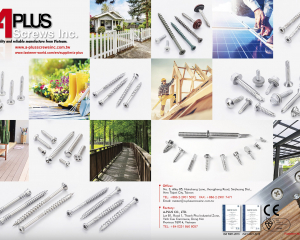 Deck screws (Terrassotec), Head painted screws, Special designed screws, High Low thread screws, Thread forming screws, Chipboard screws, Self tapping screws, Machine screws, Self drilling screws, Wood screws, Security screws, Nails, Fassade (Facade) Screws(A-PLUS SCREWS INC.)