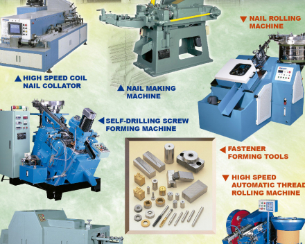 HIGH SPEED COIL NAIL COLLATOR, NAIL MAKING MACHINE, NAIL ROLLING MACHINE, SELF-DRILLING SCREW FORMING MACHINE FASTENER FORMING TOOLS, HIGH SPEED AUTOMATIC THREAD ROLLING MACHINE, HIGH SPEED HEADING MACHINE(K. TICHO INDUSTRIES CO., LTD. )